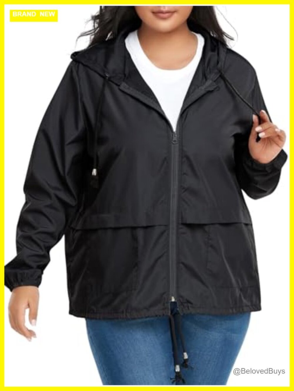 Plus Size Waterproof Packable Rain Jacket with Hood